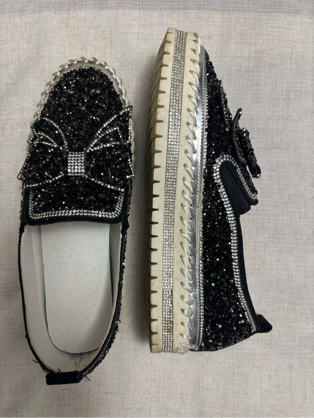 Silver Crystal Bow Slip-On Women's Sneakers$30 both or $17 each
